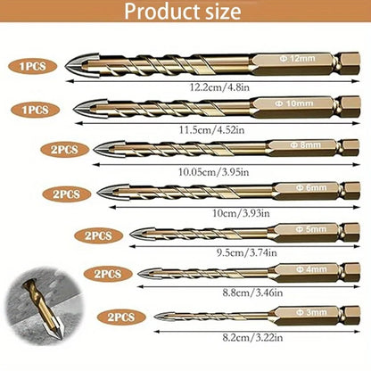 12/7/4pcs Hexagonal Shank Tile Drill Set Glass Drill Masonry Drill Bit Set 3-12mm Drill Ceramic Drill Tile Drilling Tools Set