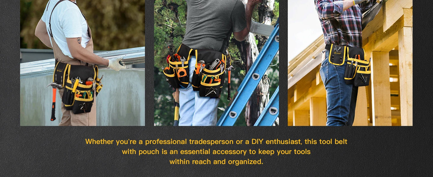 XMSJ Men's magnetic tool belt, 26-pocket heavy-duty tool bag, magnetic gun holster nail detachable and adjustable waist bracket