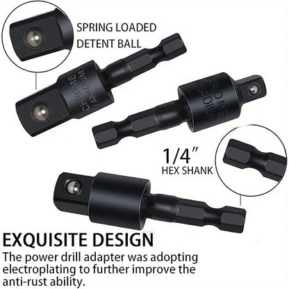 6Pcs Right Angle Drill Attachment Set - 3x360° Rotatable Impact Socket Adapters + 2 Hex Shank 105° Angle Drill Accessories