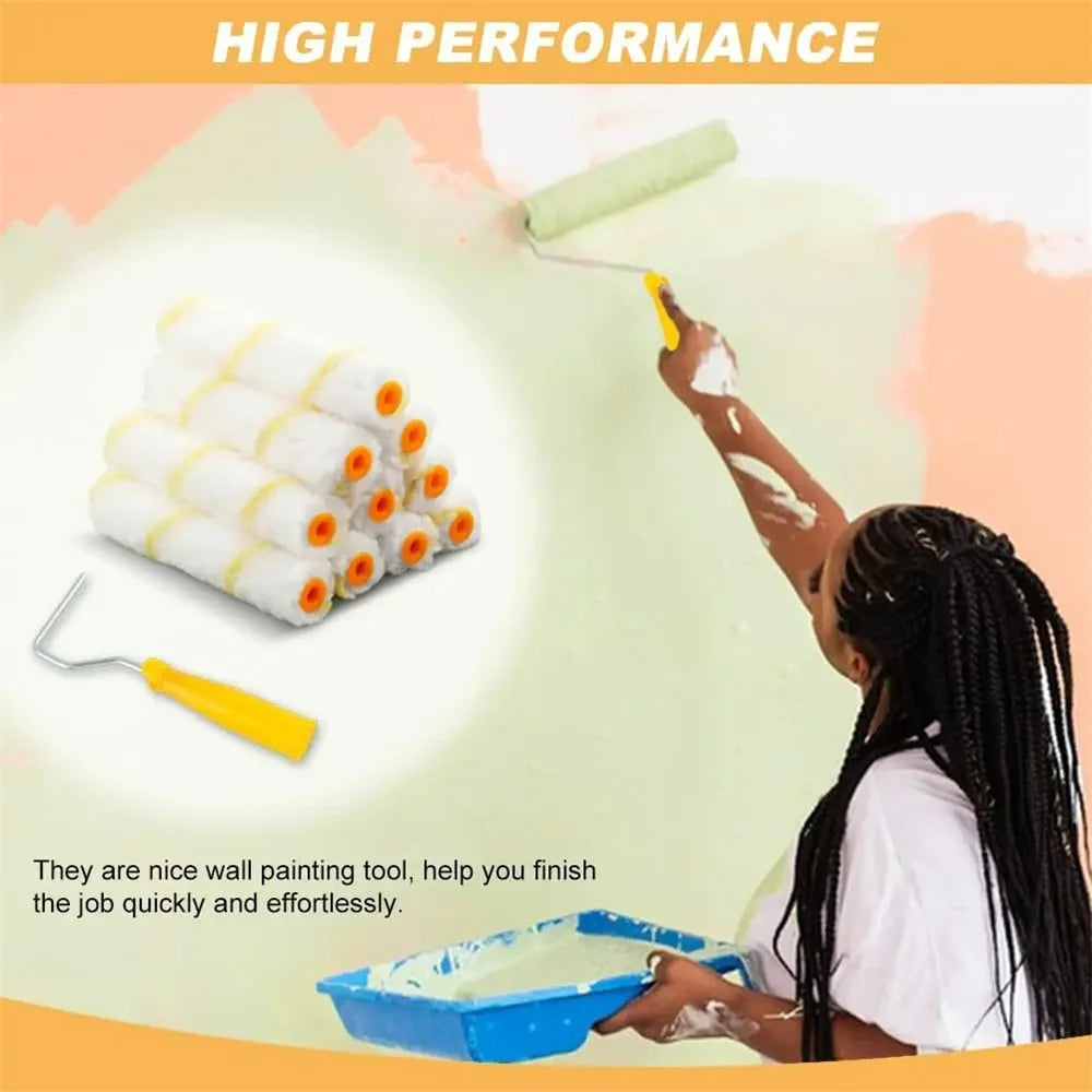11pcs Mini Paint Roller Kits Portable Microfiber Roller Nap with Plastic Handle Home Wall DIY Painting Professional Repair Tools