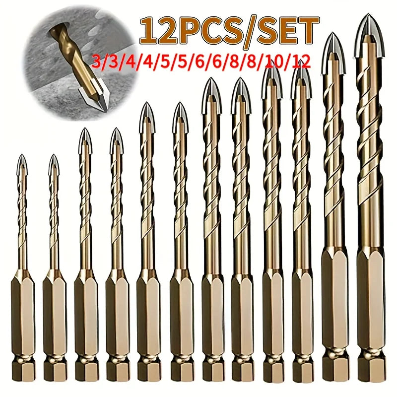 12/7/4pcs Hexagonal Shank Tile Drill Set Glass Drill Masonry Drill Bit Set 3-12mm Drill Ceramic Drill Tile Drilling Tools Set