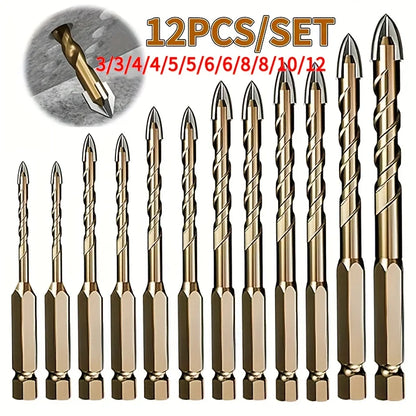 12/7/4pcs Hexagonal Shank Tile Drill Set Glass Drill Masonry Drill Bit Set 3-12mm Drill Ceramic Drill Tile Drilling Tools Set