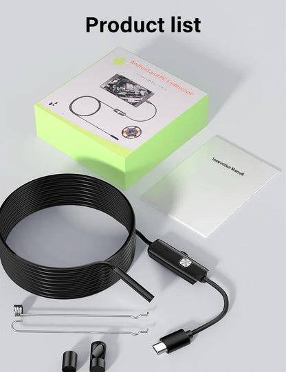 7.0MM TYPE-C Endoscope Camera IP67 Waterproof 6 LEDs Adjustable USB Android Flexible Inspection Borescope Cameras for Phone PC