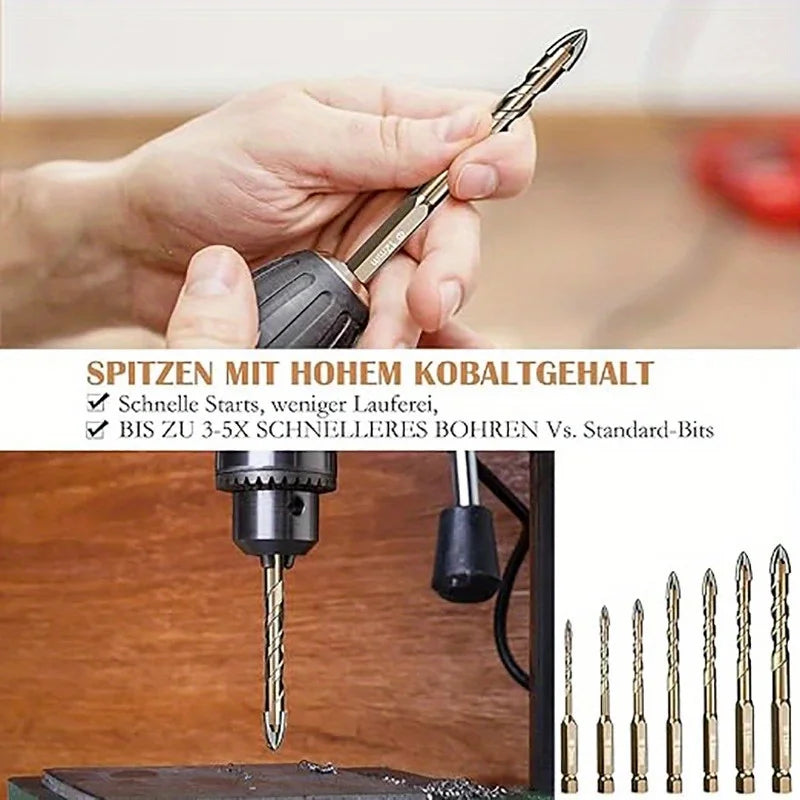 12/7/4pcs Hexagonal Shank Tile Drill Set Glass Drill Masonry Drill Bit Set 3-12mm Drill Ceramic Drill Tile Drilling Tools Set