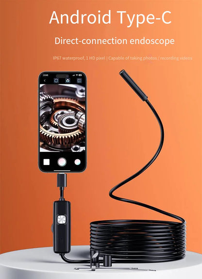 7.0MM TYPE-C Endoscope Camera IP67 Waterproof 6 LEDs Adjustable USB Android Flexible Inspection Borescope Cameras for Phone PC