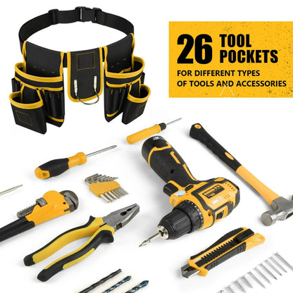 XMSJ Men's magnetic tool belt, 26-pocket heavy-duty tool bag, magnetic gun holster nail detachable and adjustable waist bracket