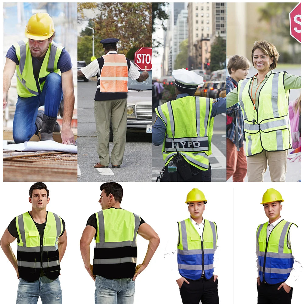 Hi Visibility Reflective Safety Vest With Reflective Strips and 5 Pockets Construction Work Uniform Vest ANSI Class 2 Standard