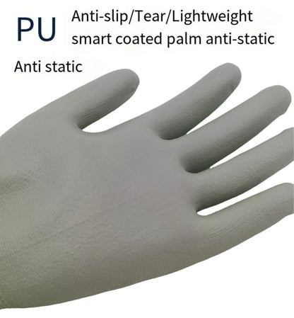 10 Pairs PU Coated Work Gloves - Lightweight, Durable Safety Gloves EN 388/ISO20471 Certified, Sizes S/M/L/XL