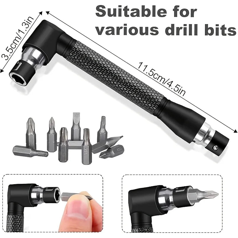 6Pcs Right Angle Drill Attachment Set - 3x360° Rotatable Impact Socket Adapters + 2 Hex Shank 105° Angle Drill Accessories