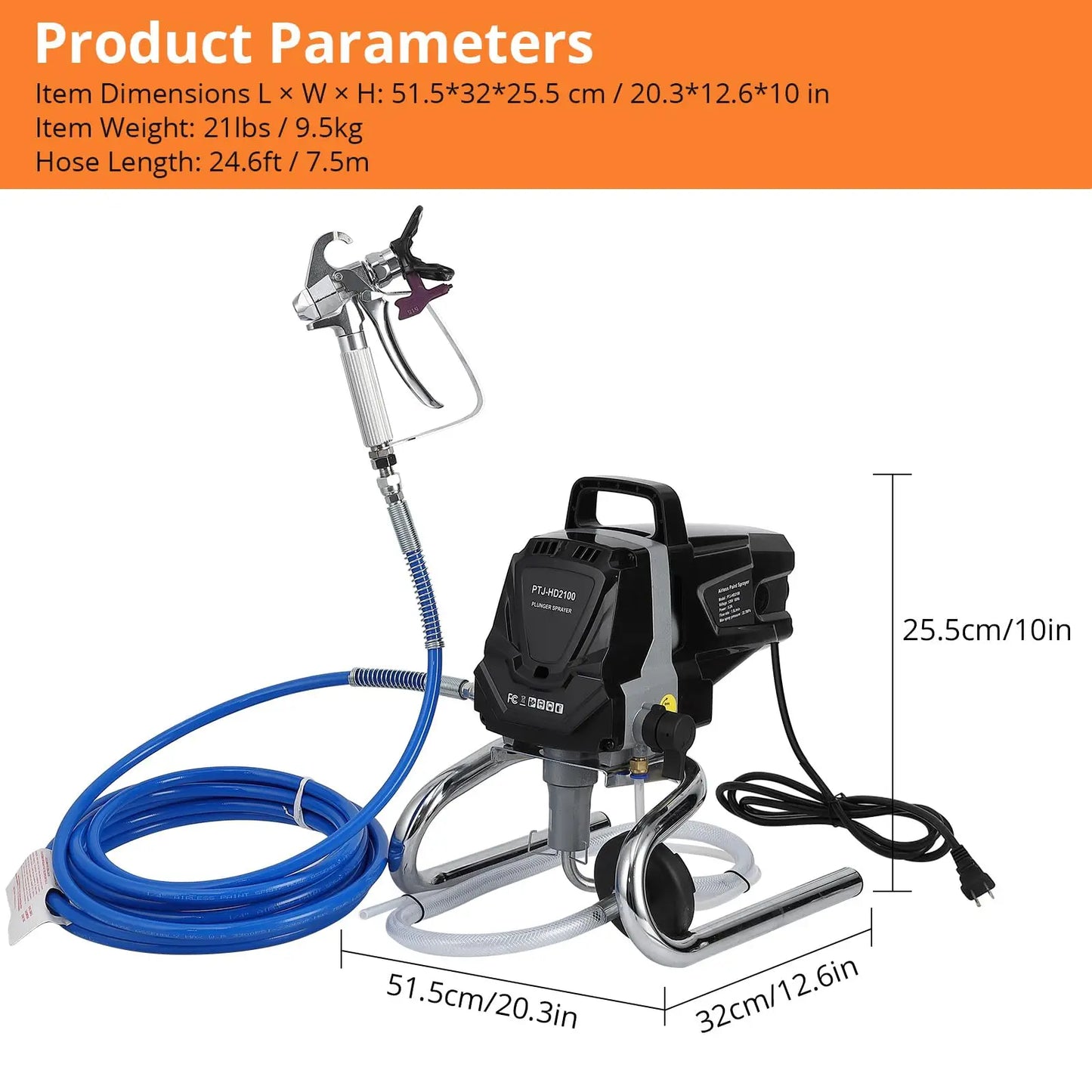 Stand Airless HVLP Paint Sprayer, High Efficiency, for Home Exterior & Interior DIY Painting Projects, with Extension Rod