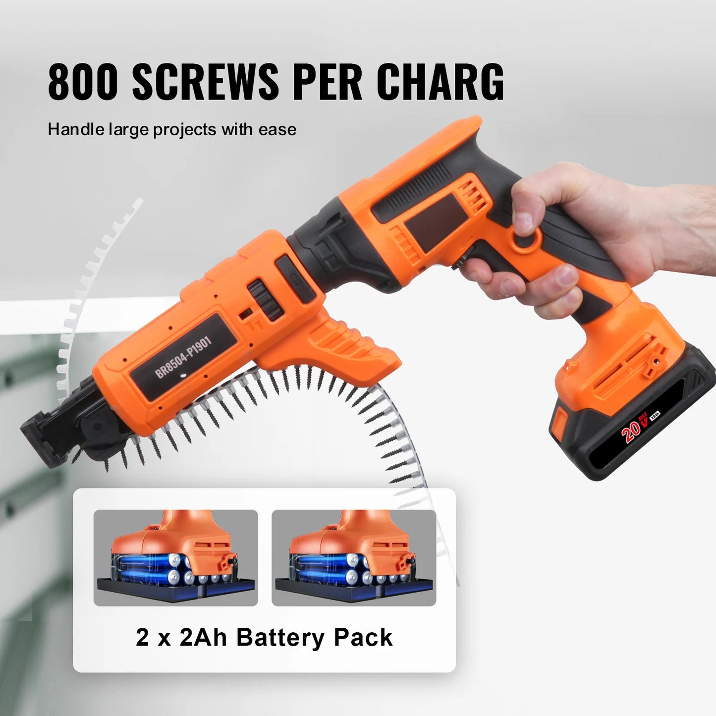 SucceBuy Drywall Screw Gun 20V Max Drywall Screwgun 4200RPM Brushles Cordless Drywall Kit Reverse Adjustable Built-in LED Light