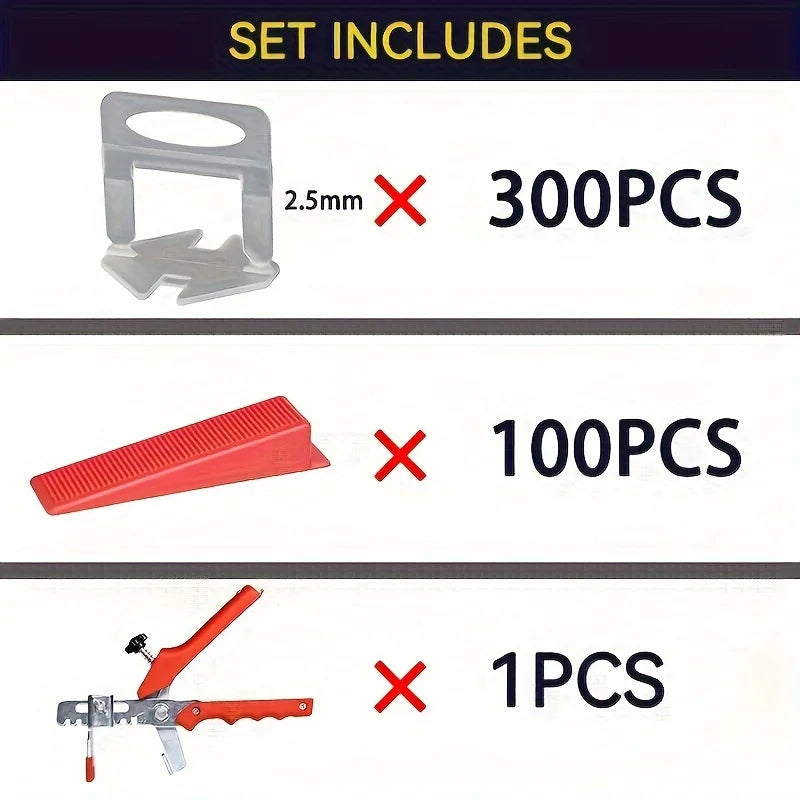 300Pcs Clips and 100 Pcs Plastic Tile Leveling System with 1 Pliers Tool (Accessories Are Also Sold Separately) - Reusable Wedges, Professional Spacing and Alignment Kit, Used for Ceramic Floor and Wall Tile Installati