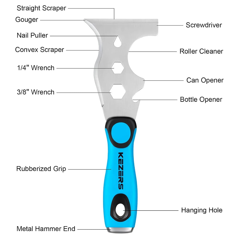 KEZERS Drywall Hand Tool Kit, 5/7 Pieces 3" 4" 5" 6" 8" 10" 12" Stainless Steel Drywall Knife with Metal Hammer End