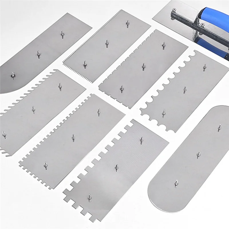 M12K-Stainless Steel Masonry Tool Serrated Plastering Knife 11Pcs Concrete Finishing Trowel Drywall Tools