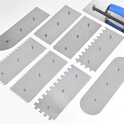 M12K-Stainless Steel Masonry Tool Serrated Plastering Knife 11Pcs Concrete Finishing Trowel Drywall Tools