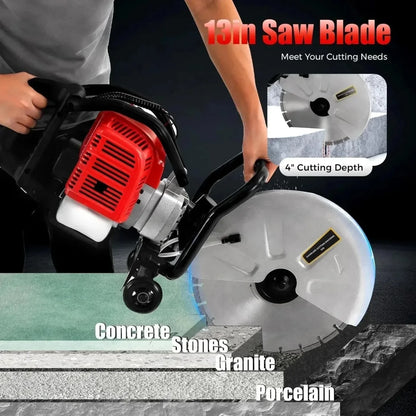 Gas Concrete Cut off Saw 2 Stroke 52 CC Cement Masonry Wet Dry Saw Cutter+Blade Power Cutter 1400W