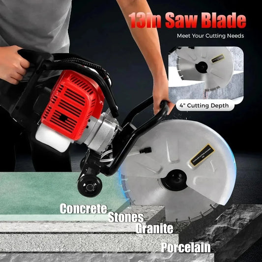 Gas Concrete Cut off Saw 2 Stroke 52 CC Cement Masonry Wet Dry Saw Cutter+Blade Power Cutter 1400W