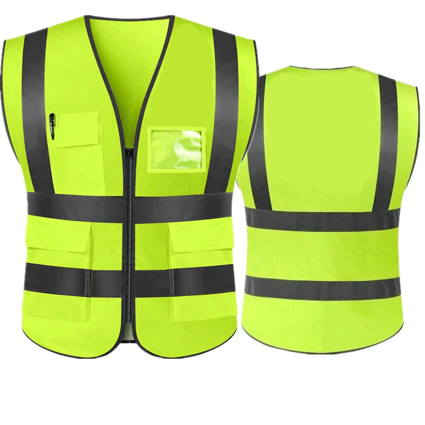 Hi Visibility Reflective Safety Vest With Reflective Strips and 5 Pockets Construction Work Uniform Vest ANSI Class 2 Standard