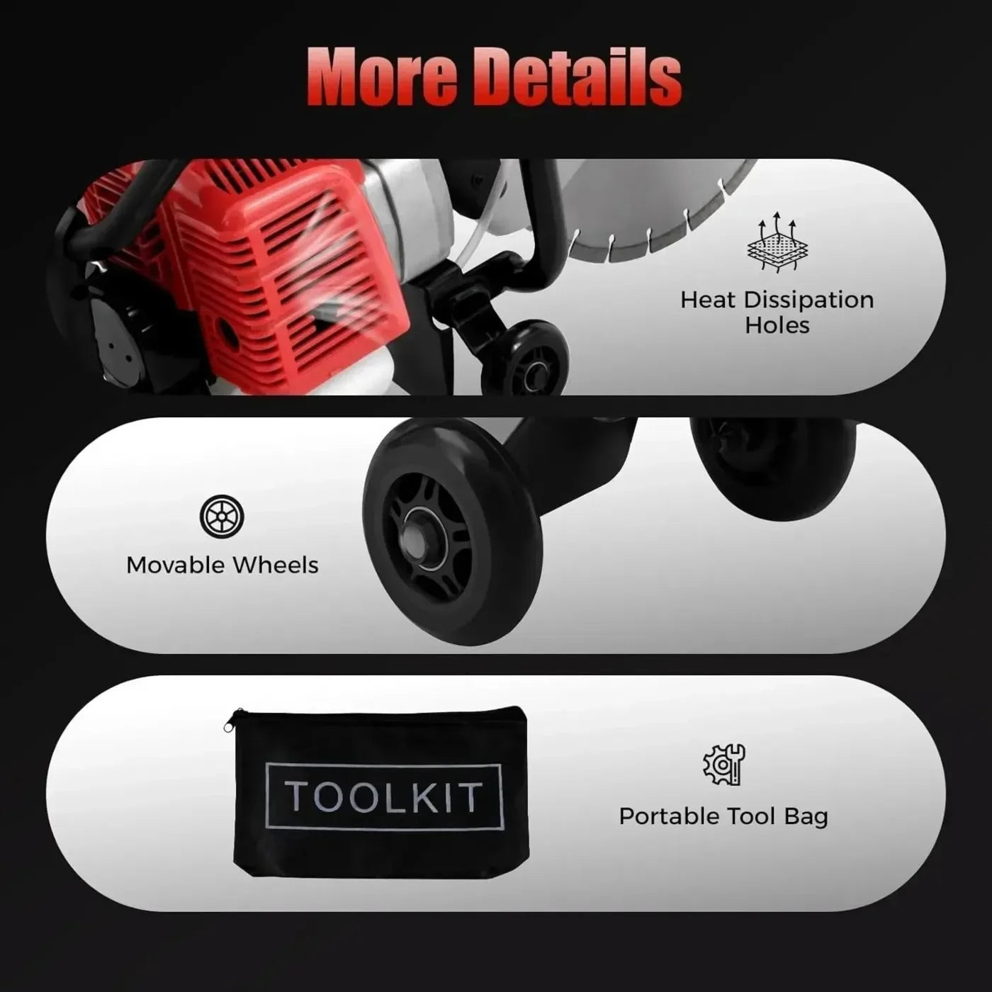 Gas Concrete Cut off Saw 2 Stroke 52 CC Cement Masonry Wet Dry Saw Cutter+Blade Power Cutter 1400W