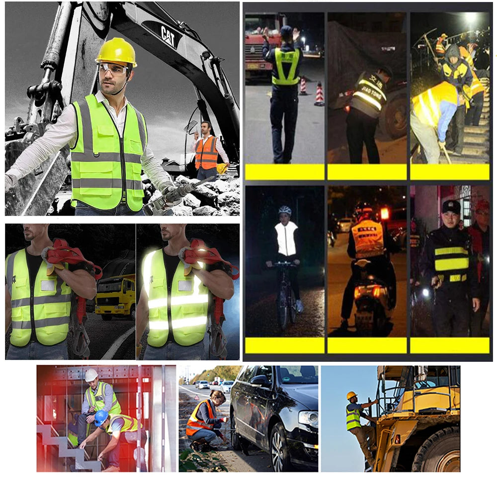 Hi Visibility Reflective Safety Vest With Reflective Strips and 5 Pockets Construction Work Uniform Vest ANSI Class 2 Standard