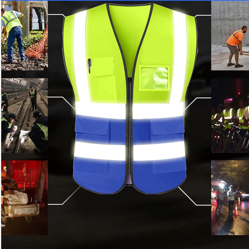 Hi Visibility Reflective Safety Vest With Reflective Strips and 5 Pockets Construction Work Uniform Vest ANSI Class 2 Standard