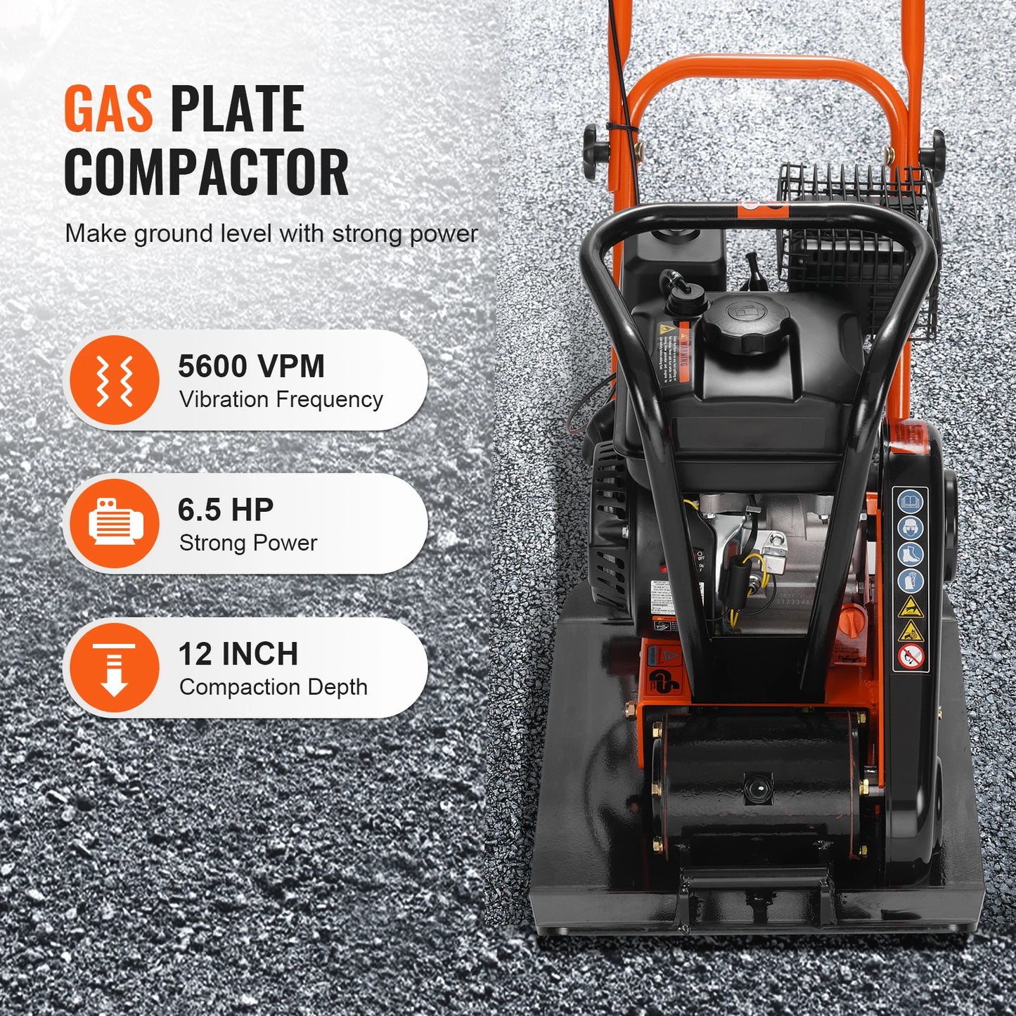 SucceBuy Gasoline Plate Compactor 6.5 HP Force Vibratory Compaction Tamper For Walkways, Patios, Asphalts Paver Landscaping