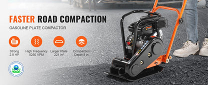 SucceBuy Gasoline Plate Compactor 6.5 HP Force Vibratory Compaction Tamper For Walkways, Patios, Asphalts Paver Landscaping