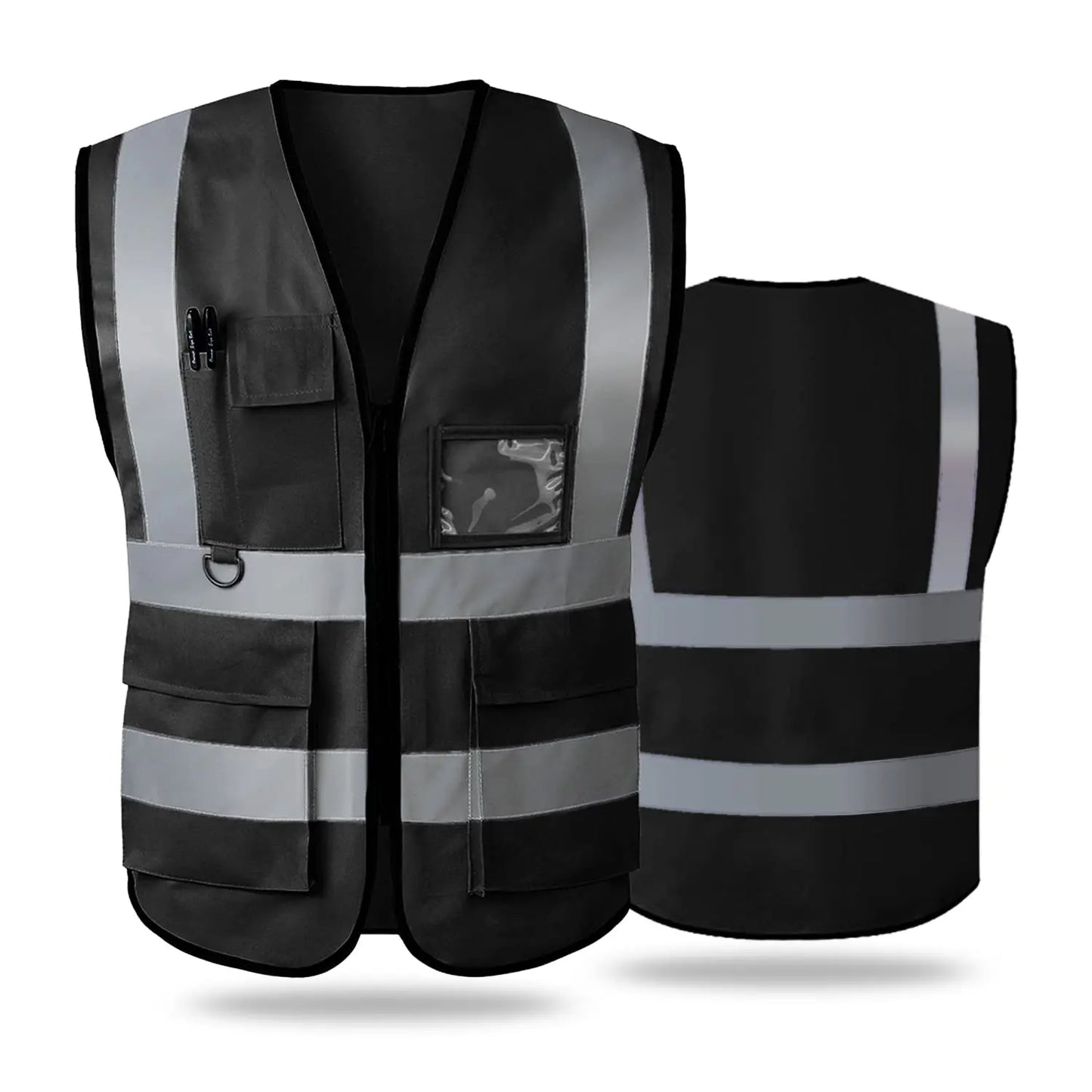 Hi Visibility Reflective Safety Vest With Reflective Strips and 5 Pockets Construction Work Uniform Vest ANSI Class 2 Standard
