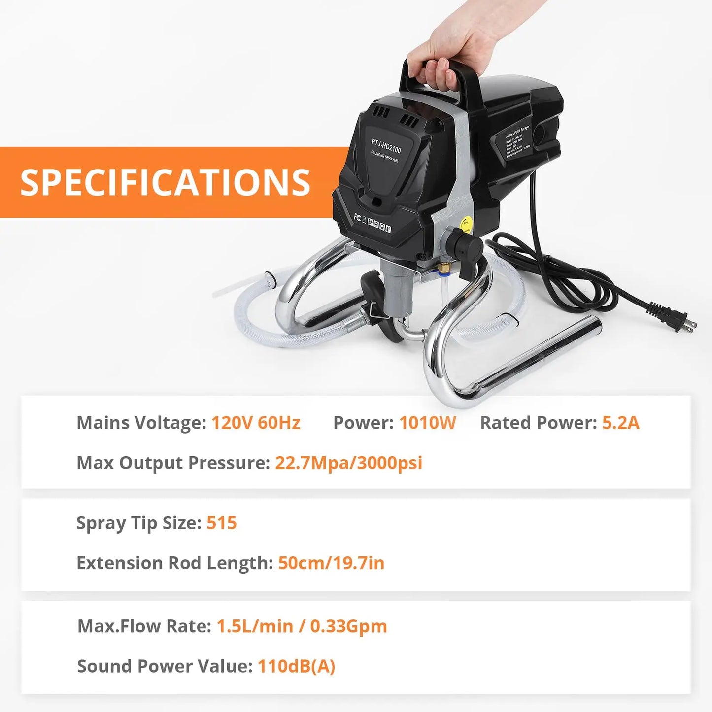 Stand Airless HVLP Paint Sprayer, High Efficiency, for Home Exterior & Interior DIY Painting Projects, with Extension Rod