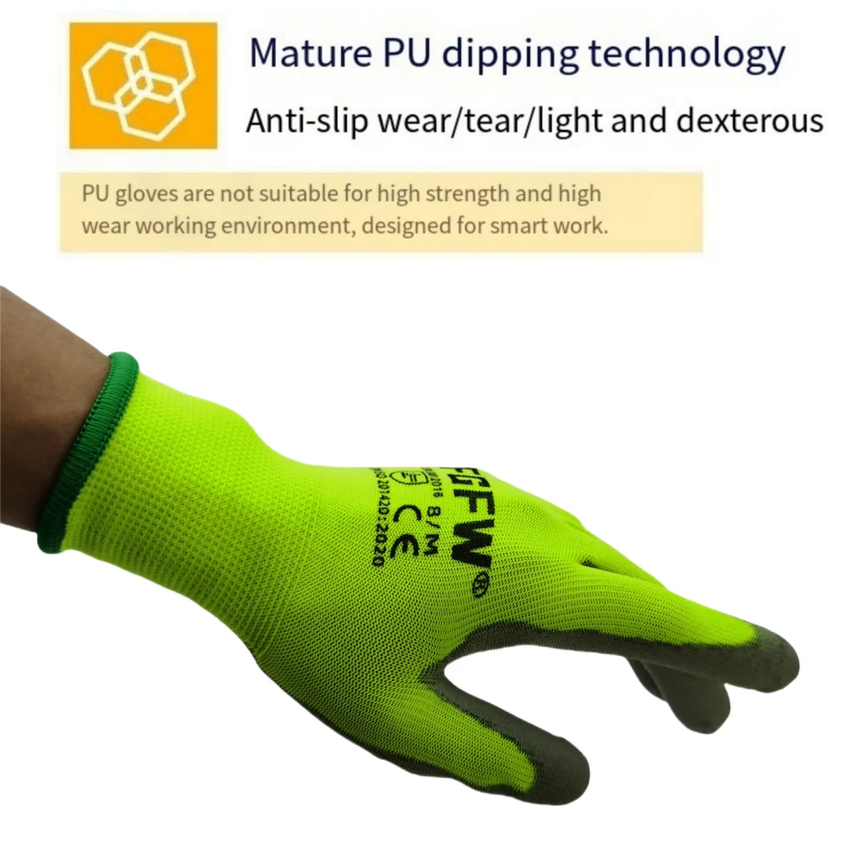 10 Pairs PU Coated Work Gloves - Lightweight, Durable Safety Gloves EN 388/ISO20471 Certified, Sizes S/M/L/XL