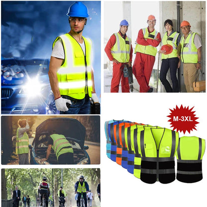 Hi Visibility Reflective Safety Vest With Reflective Strips and 5 Pockets Construction Work Uniform Vest ANSI Class 2 Standard