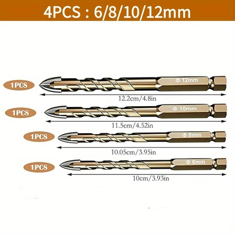 12/7/4pcs Hexagonal Shank Tile Drill Set Glass Drill Masonry Drill Bit Set 3-12mm Drill Ceramic Drill Tile Drilling Tools Set