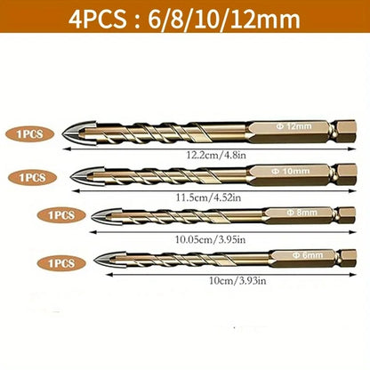 12/7/4pcs Hexagonal Shank Tile Drill Set Glass Drill Masonry Drill Bit Set 3-12mm Drill Ceramic Drill Tile Drilling Tools Set