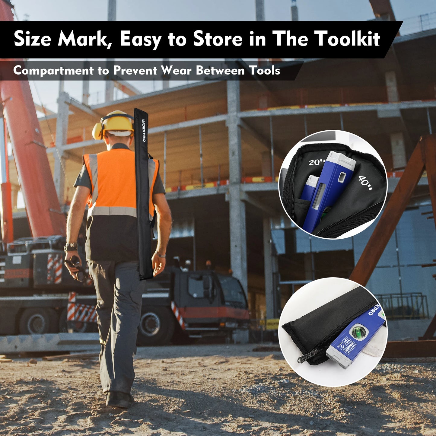 WORKPRO 3-Piece Spirit Level Set (12", 20", 40"), Level Set with Magnetic Torpedo Level, 45°/90°/180°Bubbles Measuring