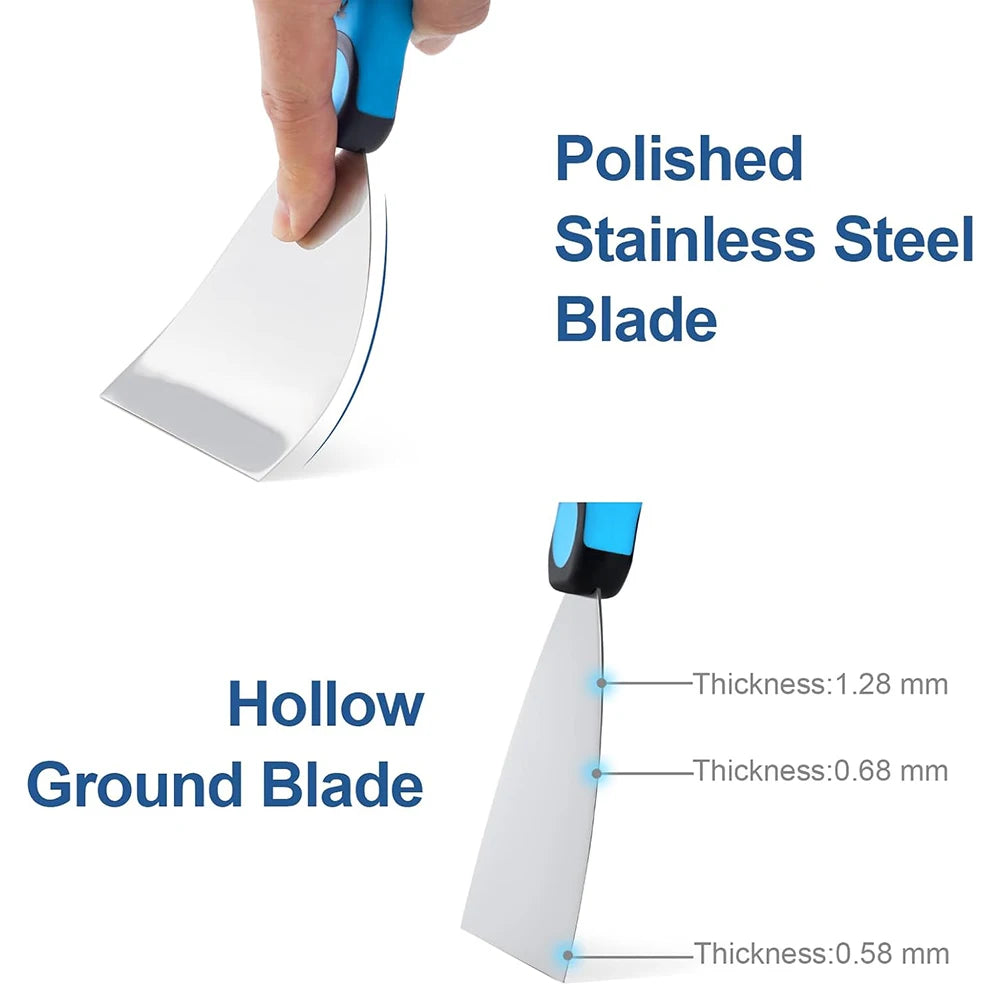 KEZERS Drywall Hand Tool Kit, 5/7 Pieces 3" 4" 5" 6" 8" 10" 12" Stainless Steel Drywall Knife with Metal Hammer End