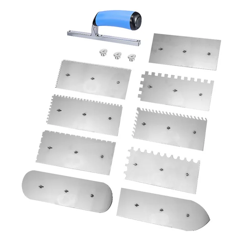 M12K-Stainless Steel Masonry Tool Serrated Plastering Knife 11Pcs Concrete Finishing Trowel Drywall Tools