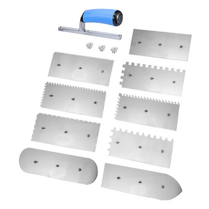 M12K-Stainless Steel Masonry Tool Serrated Plastering Knife 11Pcs Concrete Finishing Trowel Drywall Tools