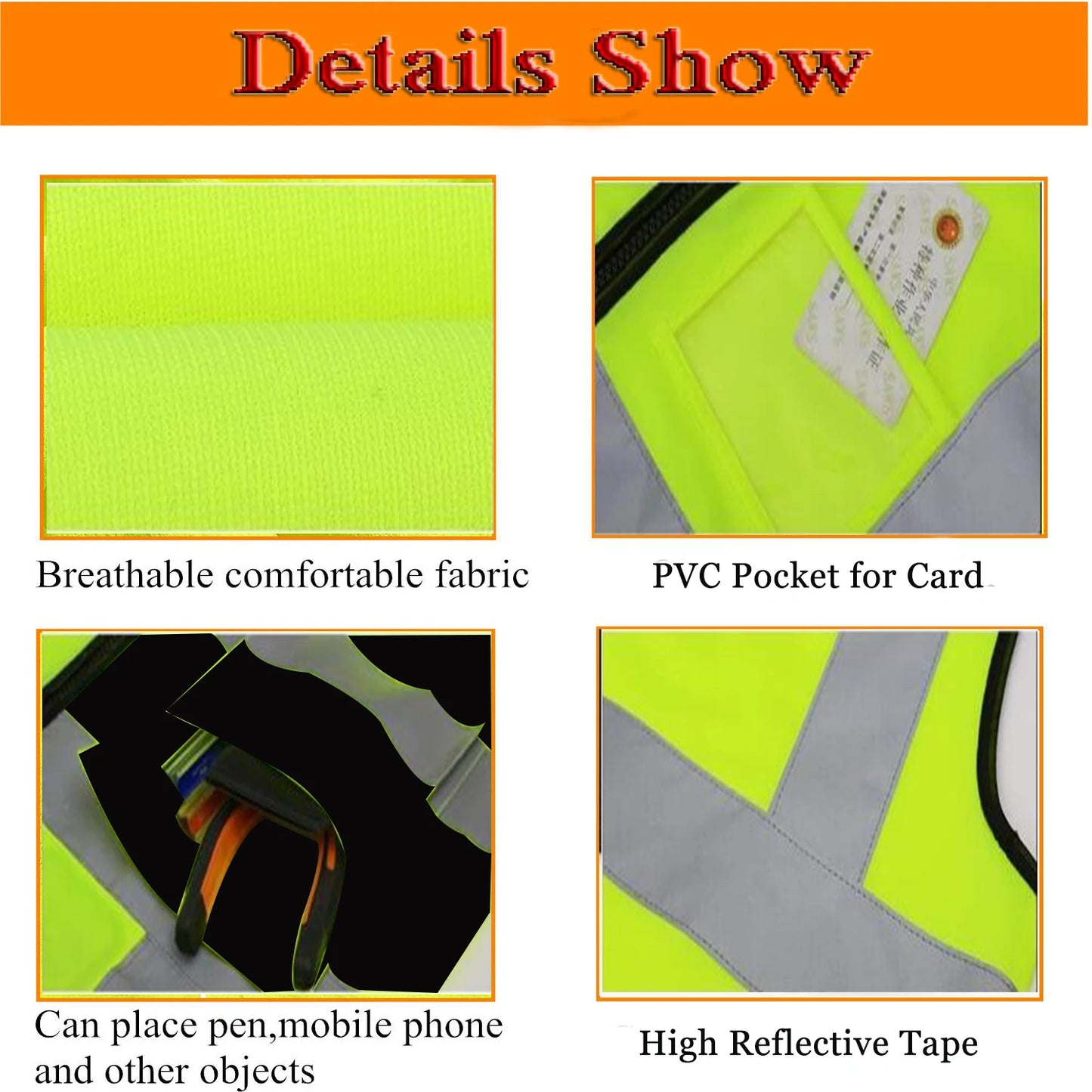 Hi Visibility Reflective Safety Vest With Reflective Strips and 5 Pockets Construction Work Uniform Vest ANSI Class 2 Standard