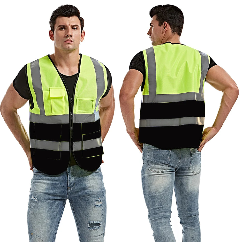 Hi Visibility Reflective Safety Vest With Reflective Strips and 5 Pockets Construction Work Uniform Vest ANSI Class 2 Standard