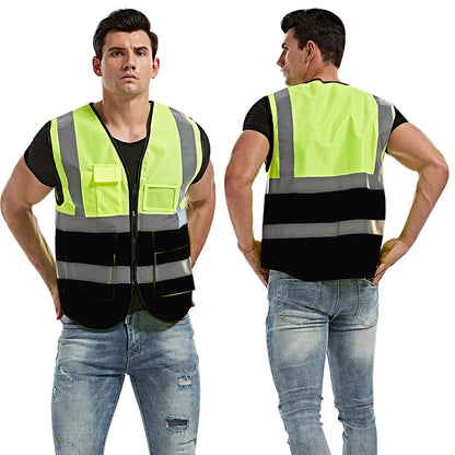 Hi Visibility Reflective Safety Vest With Reflective Strips and 5 Pockets Construction Work Uniform Vest ANSI Class 2 Standard