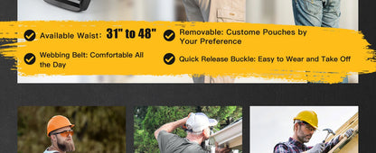 XMSJ Men's magnetic tool belt, 26-pocket heavy-duty tool bag, magnetic gun holster nail detachable and adjustable waist bracket