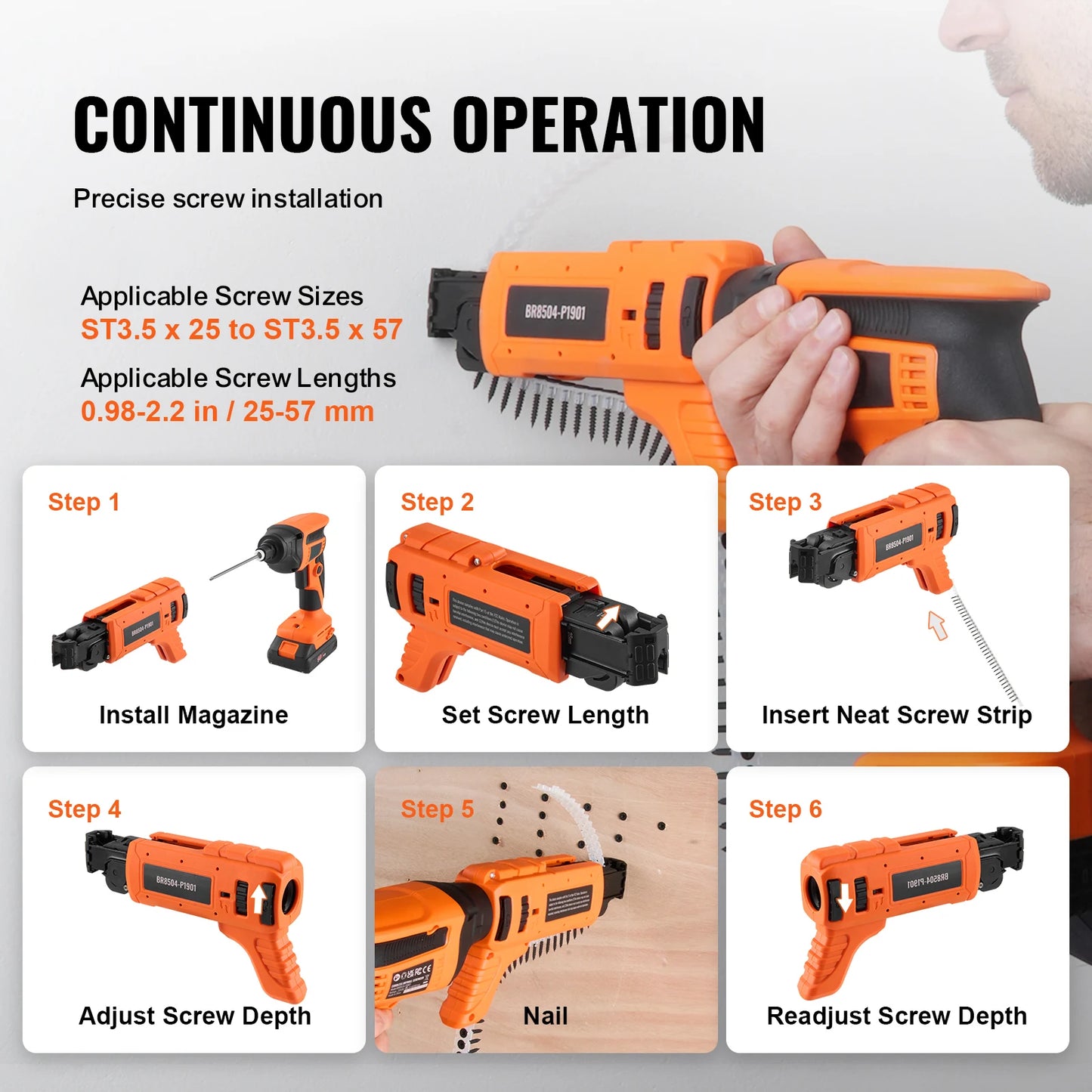 SucceBuy Drywall Screw Gun 20V Max Drywall Screwgun 4200RPM Brushles Cordless Drywall Kit Reverse Adjustable Built-in LED Light
