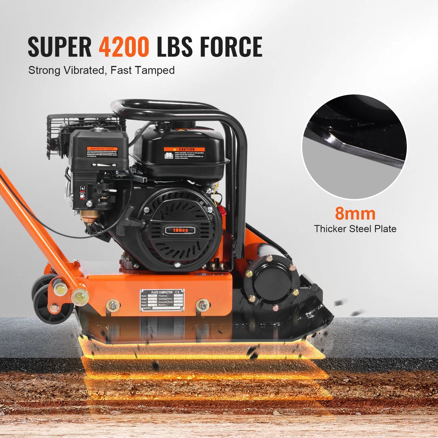 SucceBuy Gasoline Plate Compactor 6.5 HP Force Vibratory Compaction Tamper For Walkways, Patios, Asphalts Paver Landscaping