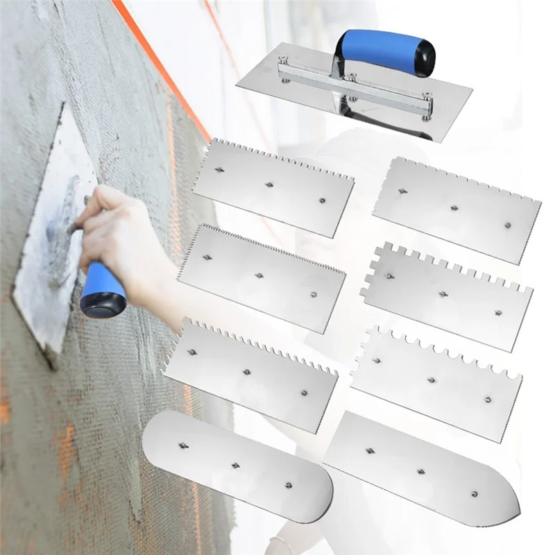 M12K-Stainless Steel Masonry Tool Serrated Plastering Knife 11Pcs Concrete Finishing Trowel Drywall Tools