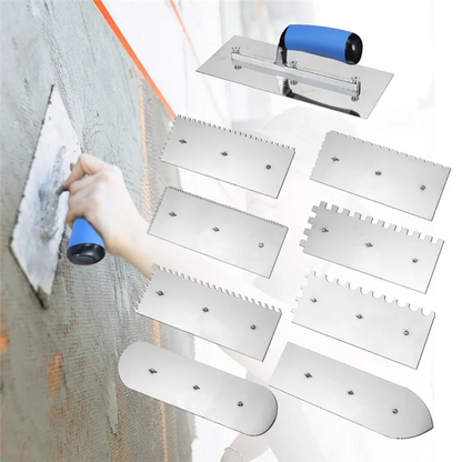 M12K-Stainless Steel Masonry Tool Serrated Plastering Knife 11Pcs Concrete Finishing Trowel Drywall Tools