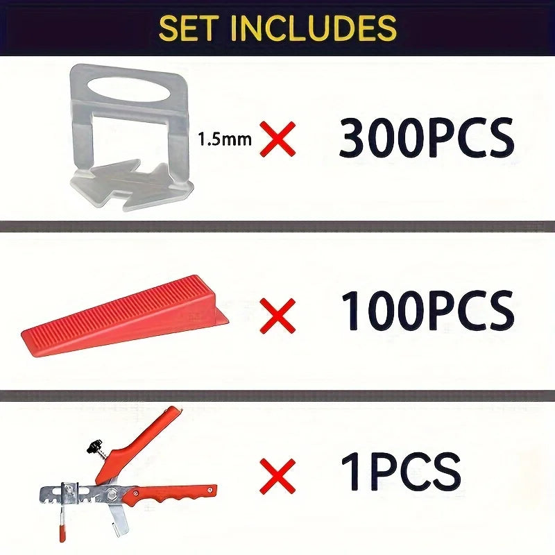 300Pcs Clips and 100 Pcs Plastic Tile Leveling System with 1 Pliers Tool (Accessories Are Also Sold Separately) - Reusable Wedges, Professional Spacing and Alignment Kit, Used for Ceramic Floor and Wall Tile Installati