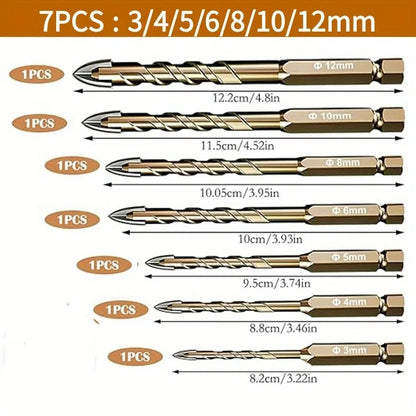 12/7/4pcs Hexagonal Shank Tile Drill Set Glass Drill Masonry Drill Bit Set 3-12mm Drill Ceramic Drill Tile Drilling Tools Set
