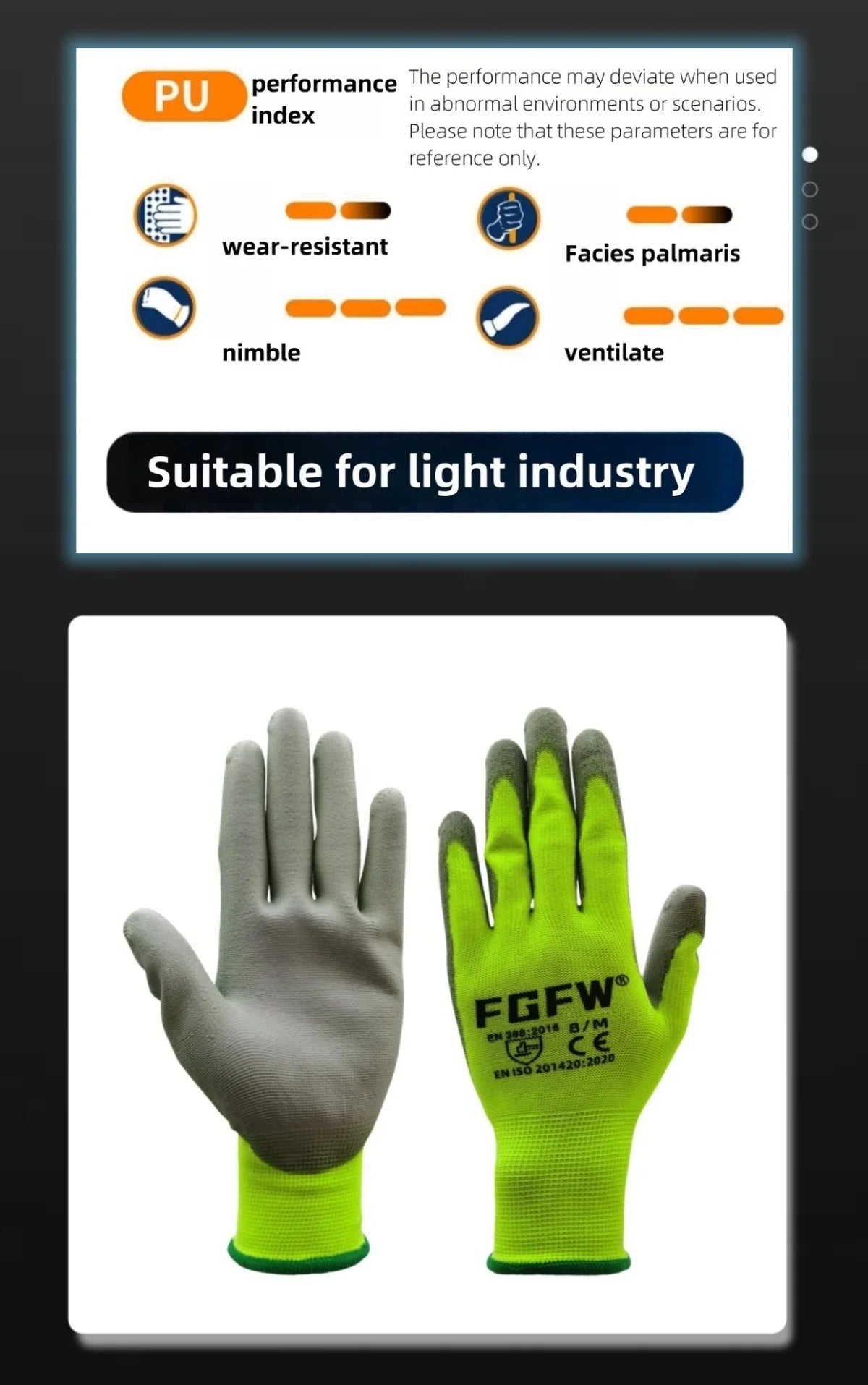 10 Pairs PU Coated Work Gloves - Lightweight, Durable Safety Gloves EN 388/ISO20471 Certified, Sizes S/M/L/XL