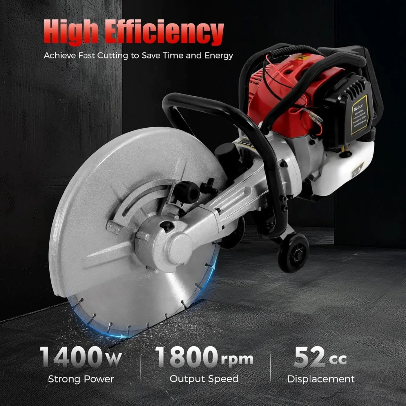 Gas Concrete Cut off Saw 2 Stroke 52 CC Cement Masonry Wet Dry Saw Cutter+Blade Power Cutter 1400W