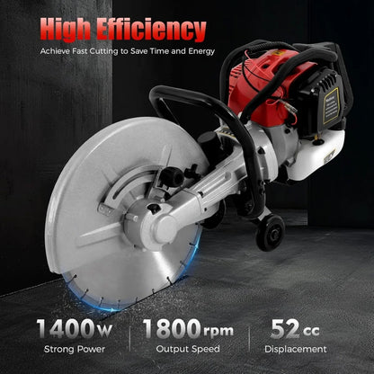 Gas Concrete Cut off Saw 2 Stroke 52 CC Cement Masonry Wet Dry Saw Cutter+Blade Power Cutter 1400W
